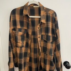 12th Tribe Black and Orange Plaid Button Down Shirt